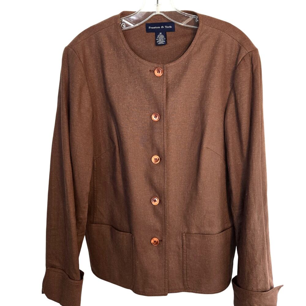 Preston & York 12 Women's Blazer Brown Suit Coat Misses Size Large L Jacket